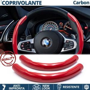 STEERING WHEEL COVER Red for Bmw, Carbon Fiber Effect THIN Non-Slip
