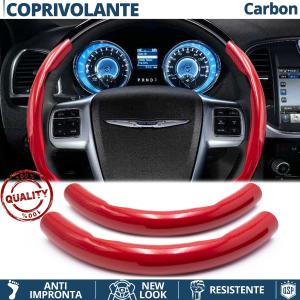 STEERING WHEEL COVER Red for Chrysler, Carbon Fiber Effect THIN Non-Slip