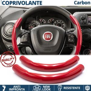 STEERING WHEEL COVER Red for Fiat, Carbon Fiber Effect THIN Non-Slip