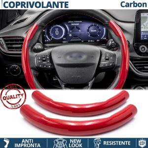 STEERING WHEEL COVER Red for Ford, Carbon Fiber Effect THIN Non-Slip