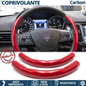 FUNDA VOLANTE para Maserati, Efecto FIBRA DE CARBONO Rojo Deportivo FINO Antideslizante