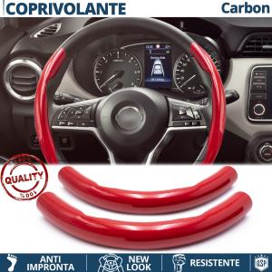 FUNDA VOLANTE para Nissan, Efecto FIBRA DE CARBONO Rojo Deportivo FINO Antideslizante