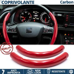 STEERING WHEEL COVER Red for Seat, Carbon Fiber Effect THIN Non-Slip