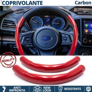 STEERING WHEEL COVER Red for Subaru, Carbon Fiber Effect THIN Non-Slip
