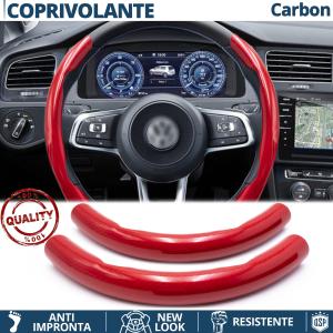 COUVRE VOLANT pour Volkswagen, Effet FIBRE DE CARBONE Rouge Sportif Antidérapant