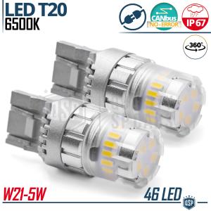2x LED Birnen T20 - W21/5W CANbus | Kraftvolles Weiß Eis Licht 6500K | 1400 LUMEN