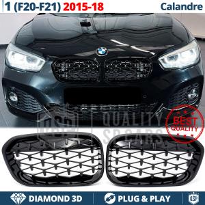 CALANDRES Avant pour BMW Série 1 F20 F21 (15-18), Diamant 3d Design | Noir Brillant Tuning M 