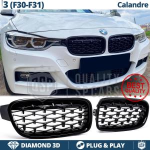 REJILLAS Delanteras para BMW Serie 3 (F30 F31), Estilo Diamante 3D | Negro Brillante Tuning M