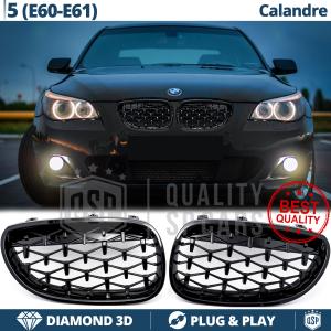 REJILLAS Delanteras para BMW Serie 5 (E60 E61), Estilo Diamante 3D | Negro Brillante Tuning M