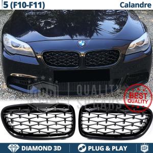 REJILLAS Delanteras para BMW Serie 5 (F10 F11), Estilo Diamante 3D | Negro Brillante Tuning M