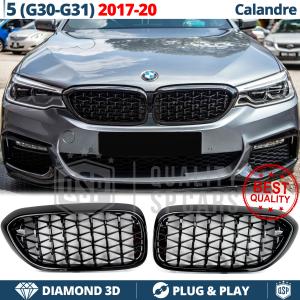 REJILLAS Delanteras para BMW Serie 5 G30 G31 (17-20), Estilo Diamante 3D | Negro Brillante Tuning M