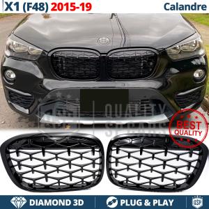 Front GRILLE for BMW X1 F48 (15-19), Diamond 3d Design | Glossy Black Grill Tuning M