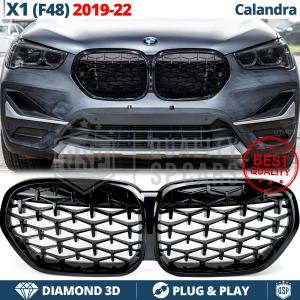 REJILLA Delanteras para BMW X1 F48 (19-22), Estilo Diamante 3D | Negro Brillante Tuning M