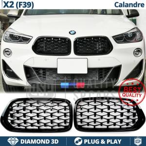 Front GRILLE for BMW X2 (F39), Diamond 3d Design | Glossy Black Grill Tuning M