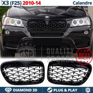 Front GRILLE for BMW X3 F25 (10-14) Diamond 3d Design | Glossy Black Grill Tuning M