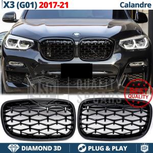 REJILLAS Delanteras para BMW X3 G01 (17-21), Estilo Diamante 3D | Negro Brillante Tuning M