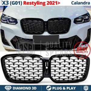 CALANDRE Avant pour BMW X3 G01 (de 2021), Diamant 3d Design | Noir Brillant Tuning M 