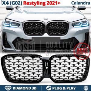 CALANDRE Avant pour BMW X4 G02 (de 2021), Diamant 3d Design | Noir Brillant Tuning M 