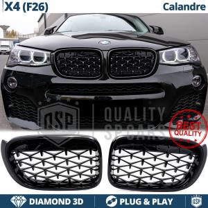 REJILLAS Delanteras para BMW X4 F26 (14-18), Estilo Diamante 3D | Negro Brillante Tuning M
