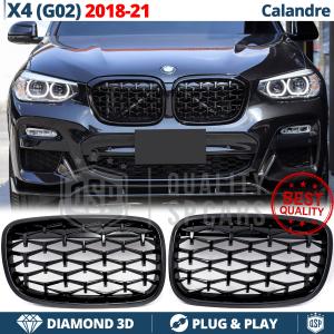 REJILLAS Delanteras para BMW X4 G02 (18-21), Estilo Diamante 3D | Negro Brillante Tuning M