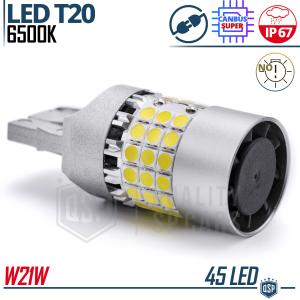 1 Lampadina LED T20 W21W, NO ERRORI Super CANbus | Luce Bianca Potente 3.600LM | Plug & Play