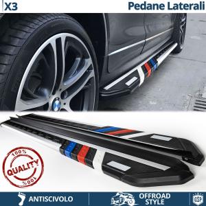 2 Car SIDE STEPS Running Boards for BMW X3 Rock Sliders in Aluminum + Non-slip PVC Inserts M Style