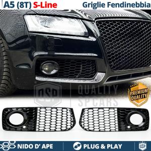 Fog Light Grill Trim for AUDI A5 S-Line, S5 (8T) 07-11 | Honeycomb, Glossy Black, Tuning Cover Grille