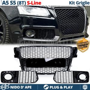 FRONT GRILL + FOG LIGHT GRILLS Bumper for AUDI A5 (8T) S-Line, S5 07-11 | Black Honeycomb Grills Tuning