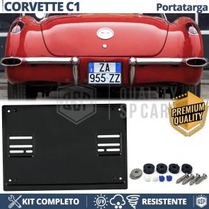 Support Plaque Immatriculation ARRIÈRE pour Chevrolet Corvette C1 Carré | Kit COMPLET en ACIER INOXYDABLE Noir