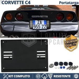 Support Plaque Immatriculation ARRIÈRE pour Chevrolet Corvette C4 Carré | Kit COMPLET en ACIER INOXYDABLE Noir