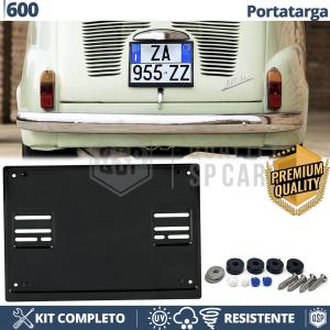 REAR Square License Plate Holder for Fiat 600 Classic | FULL Kit in Black STAINLESS STEEL