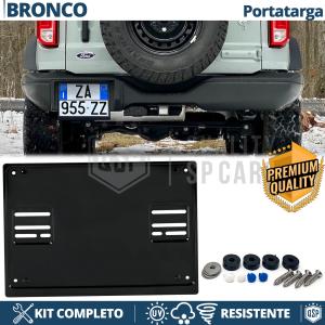 Support Plaque Immatriculation ARRIÈRE pour Ford Bronco Carré | Kit COMPLET en ACIER INOXYDABLE Noir